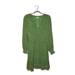 MAX STUDIO NEW $138 Green Gold Winding Floral V-Neck Smocked Dress Large